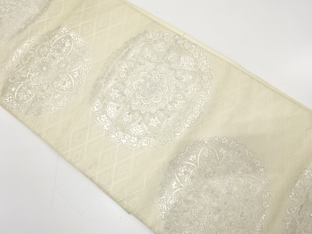 JAPANESE KIMONO / ANTIQUE FUKURO OBI / SILK / WOVEN FLORAL CREST